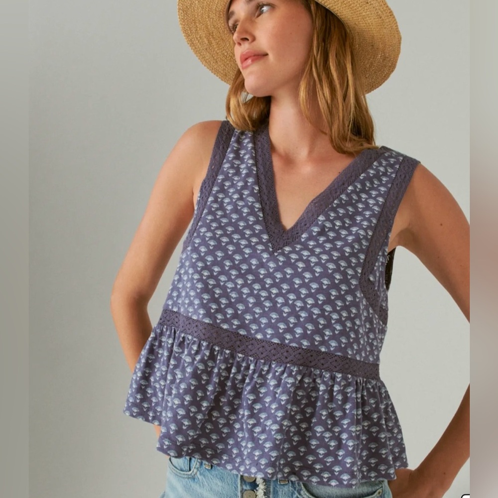 NWT Lucky Brand Geo Lace Trim Tank Top XL